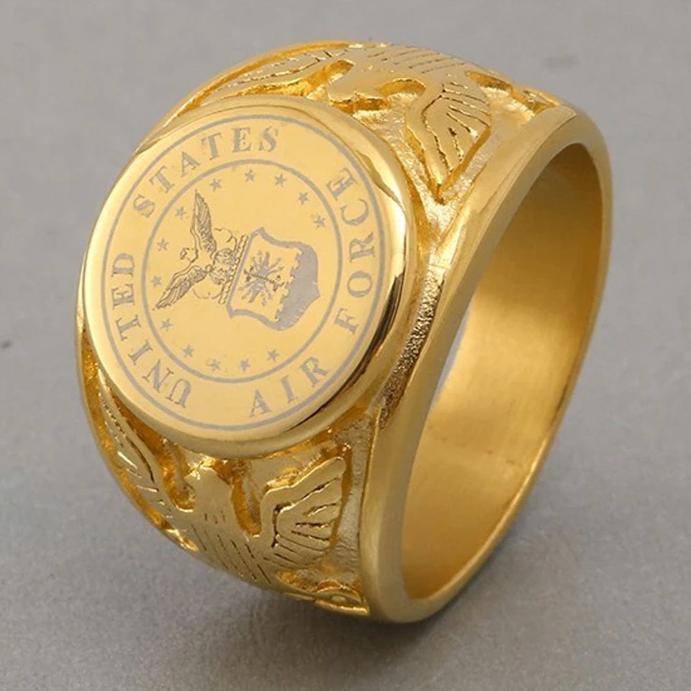 Mens Yellow Gold-Plated Simulated Sapphire US Air Force Ring – Zebit Preview